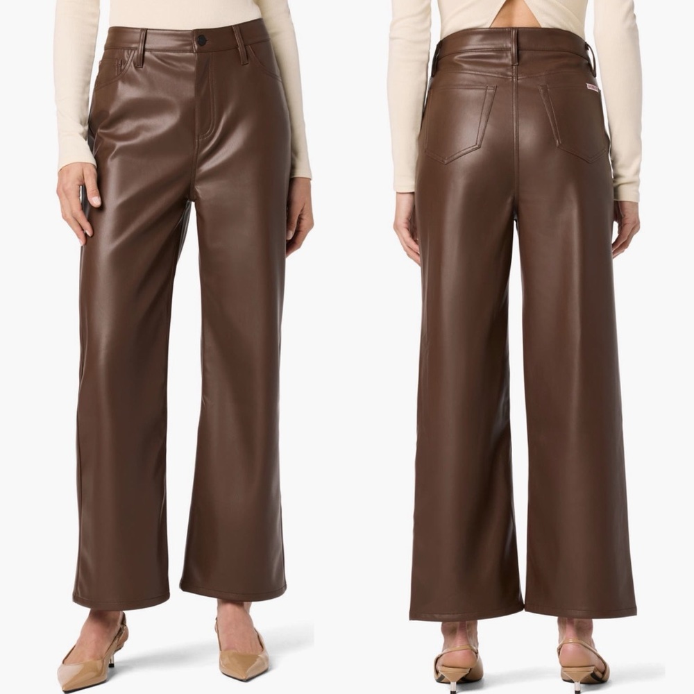 Hudson Jeans Rosalie Faux Leather High Waist Brown Wide-Leg Pants NEW